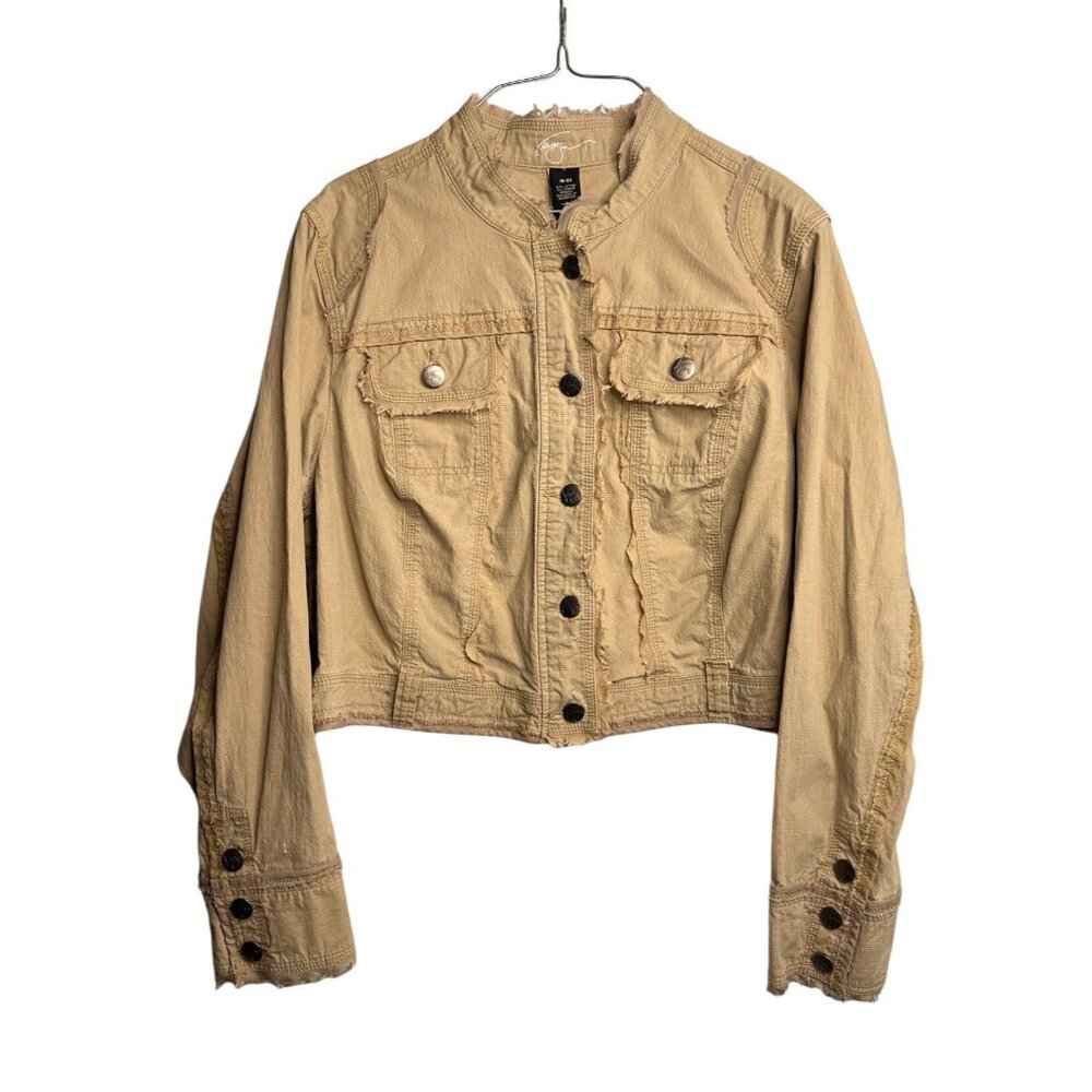 Vintage Y2K Venezia Cropped Coat Boho Hippie Frayed Edges Pockets Loop Accents